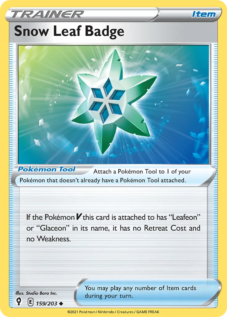 2021 Evolving Skies Snow Leaf Badge #159/203 Uncommon card image