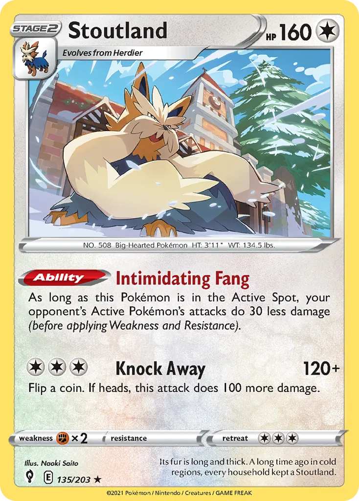 2021 Evolving Skies Stoutland #135/203 Rare card image