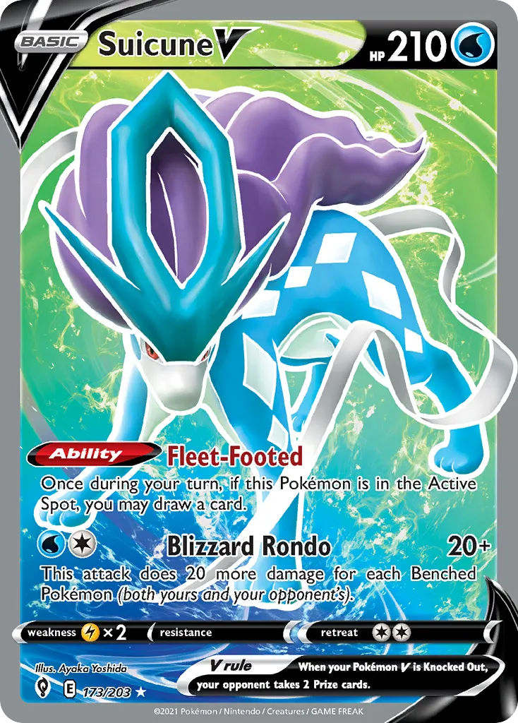 2021 Evolving Skies Suicune V #173/203 Rare Ultra card image