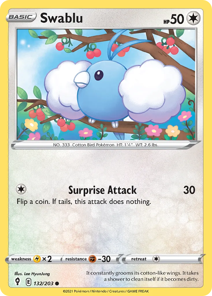 2021 Evolving Skies Swablu Common #132/203 Common card image