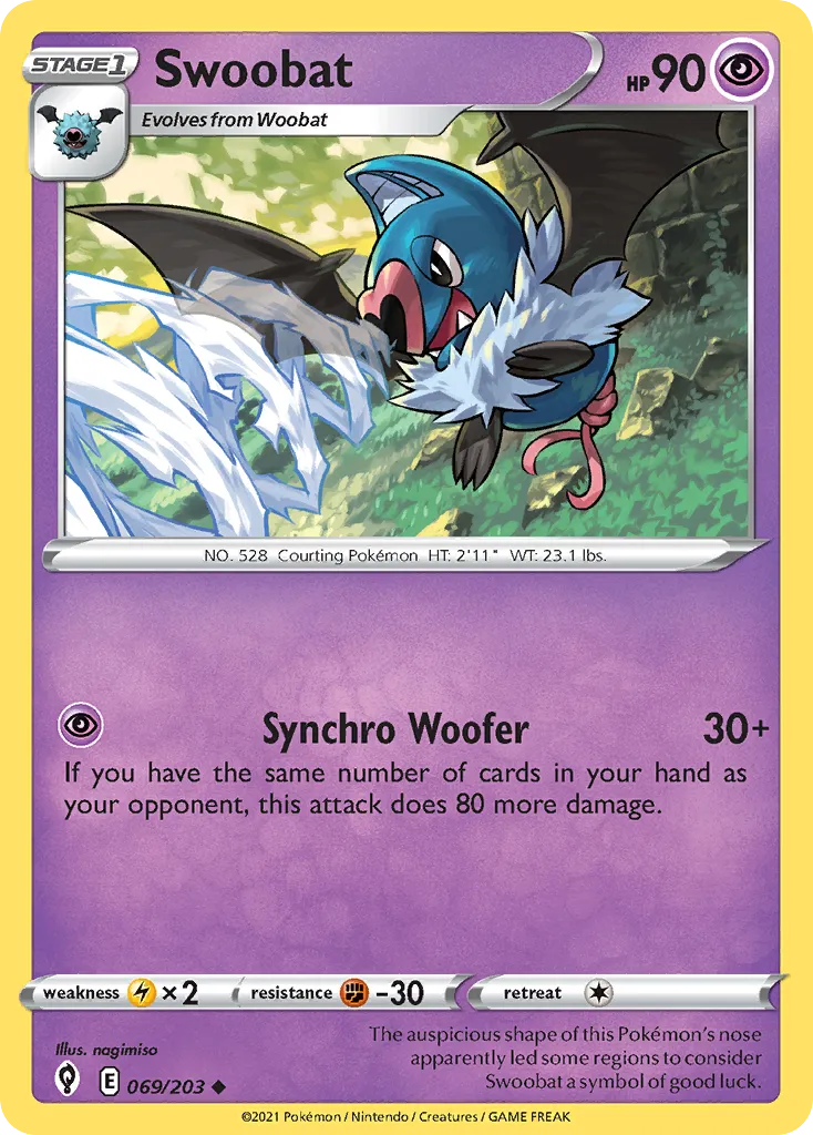 2021 Evolving Skies Swoobat #069/203 Uncommon card image