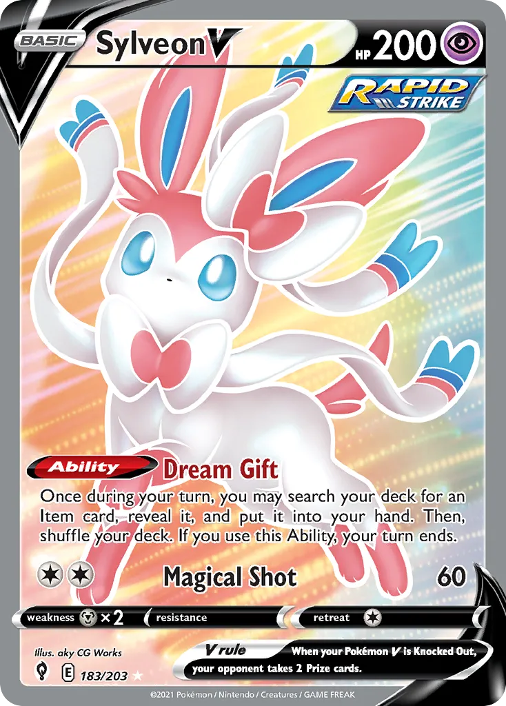 2021 Evolving Skies Sylveon V #074/203 Rare Holo V card image