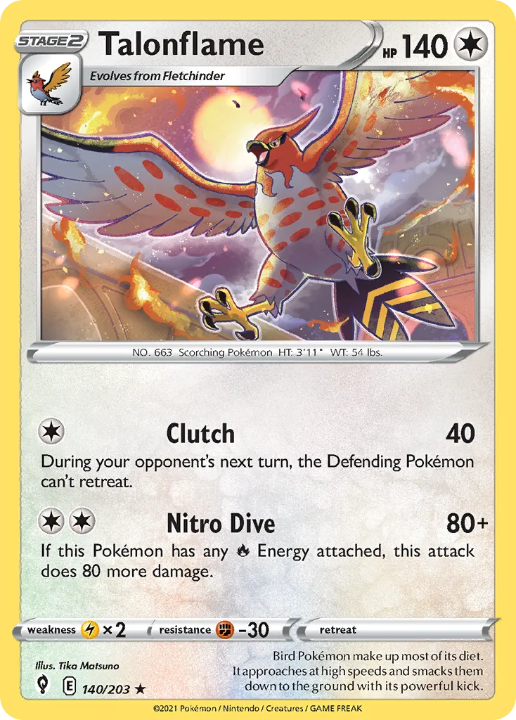 2021 Evolving Skies Talonflame Rare #140/203 Rare card image