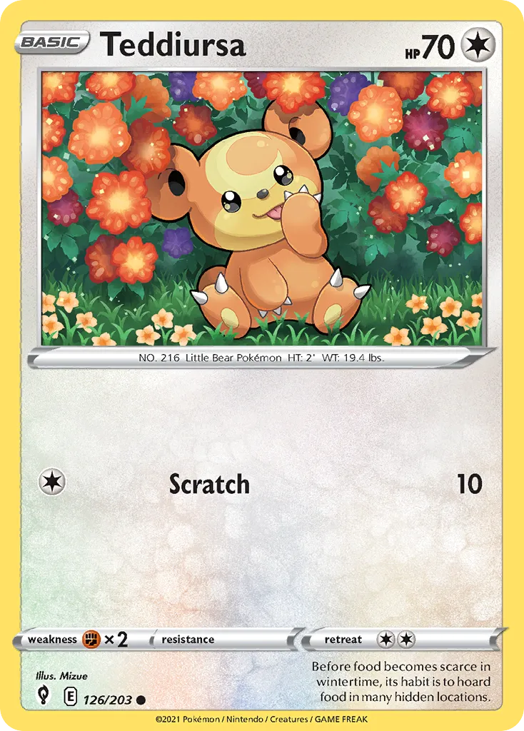 2021 Evolving Skies Teddiursa Common #126/203 Common card image