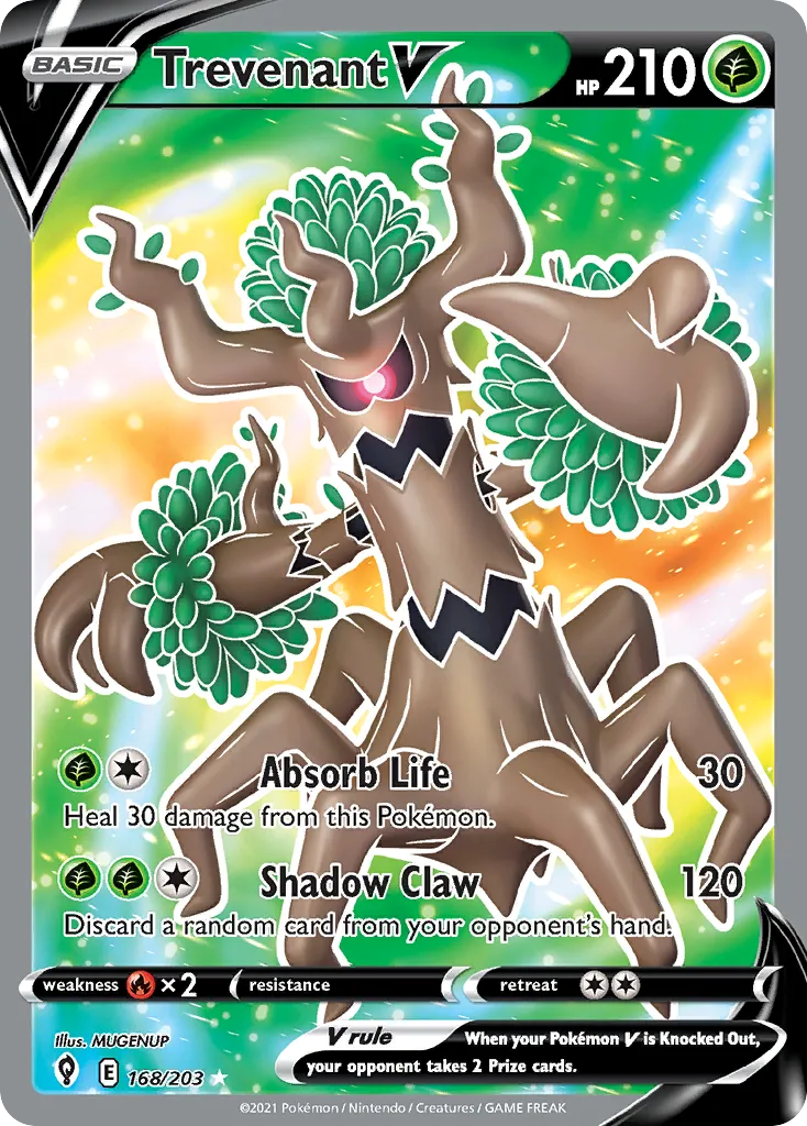 2021 Evolving Skies Trevenant V #168/203 Rare Ultra card image