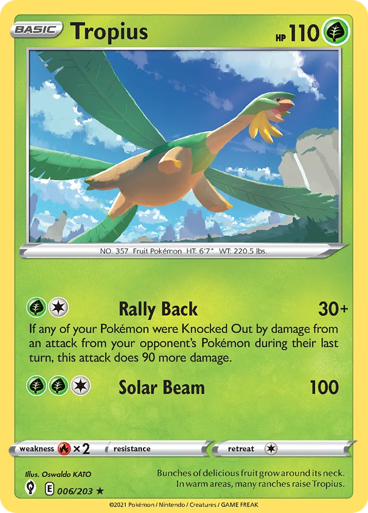 2021 Evolving Skies Tropius Rare #006/203 Rare card image
