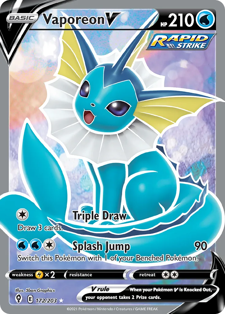 2021 Evolving Skies Vaporeon V #172/203 Rare Ultra card image