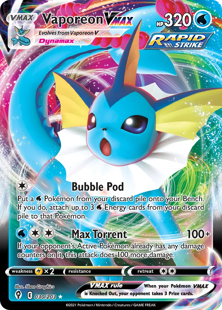 2021 Evolving Skies Vaporeon VMAX #030/203 Rare Holo VMAX card image