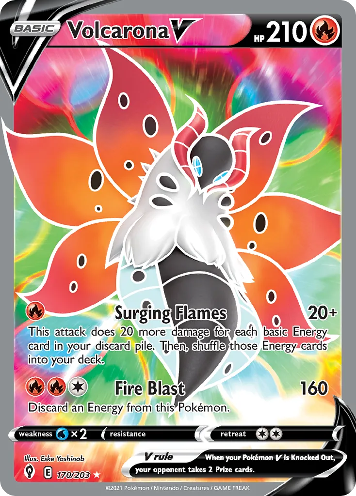 2021 Evolving Skies Volcarona V #170/203 Rare Ultra card image