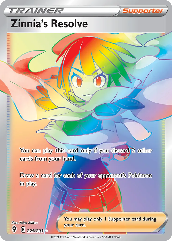 2021 Evolving Skies Zinnia's Resolve #203/203 Rare Ultra card image