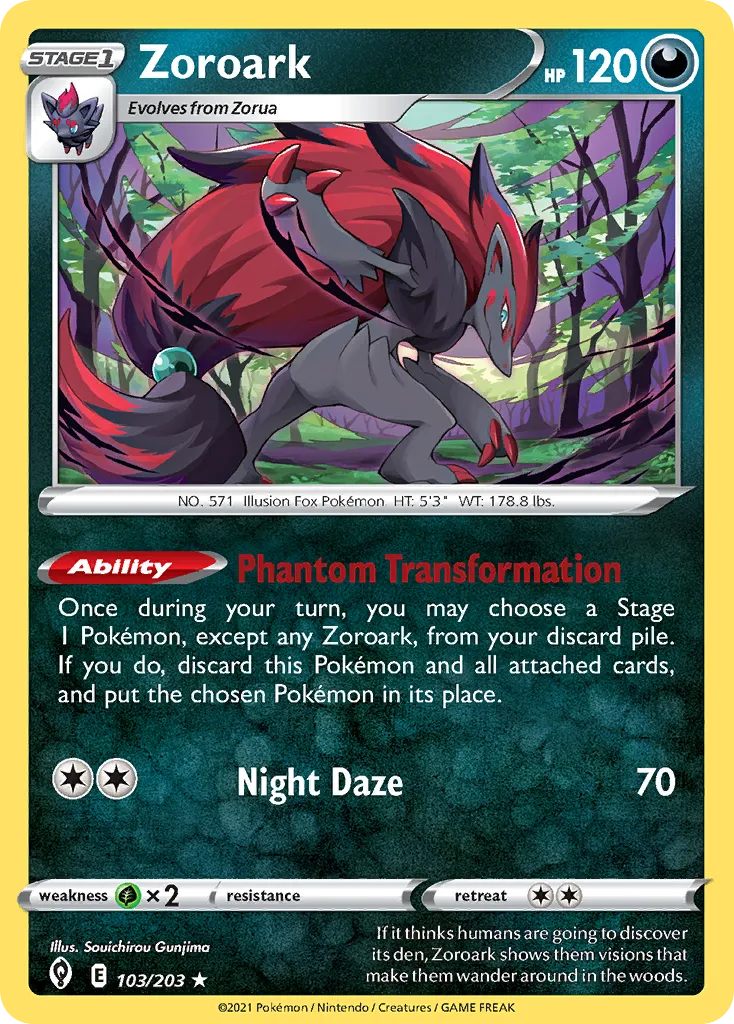 2021 Evolving Skies Zoroark #103/203 Rare Holo card image