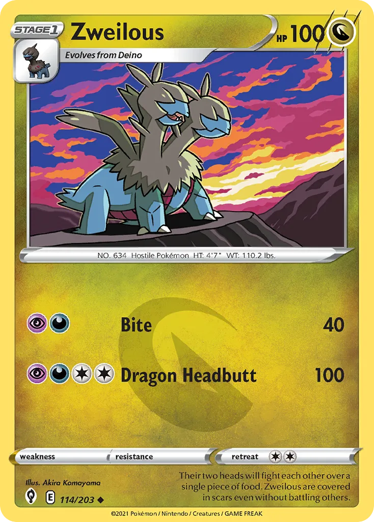 2021 Evolving Skies Zweilous Uncommon #114/203 Uncommon card image