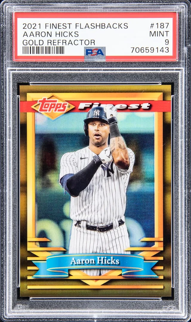 2021 Finest Aaron Hicks Flashbacks Gold Refractor #187 card image