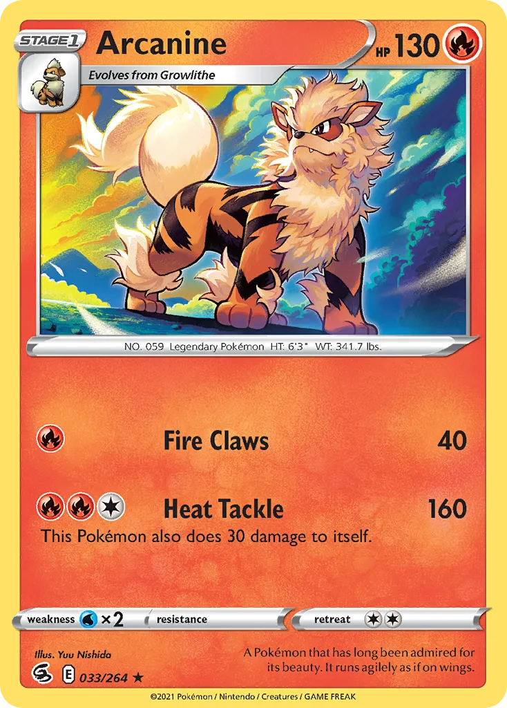 2021 Fusion Strike Arcanine Rare #033/264 Rare card image
