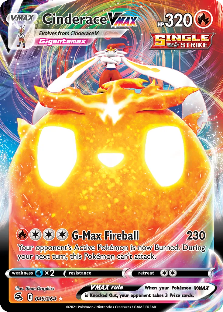 2021 Fusion Strike Cinderace VMAX Rare Holo VMAX #045/264 Rare Holo VMAX card image