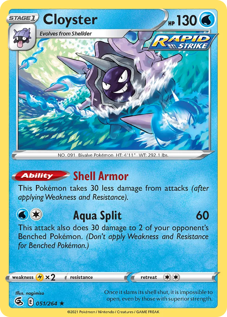 2021 Fusion Strike Cloyster Rare #051/264 Rare card image