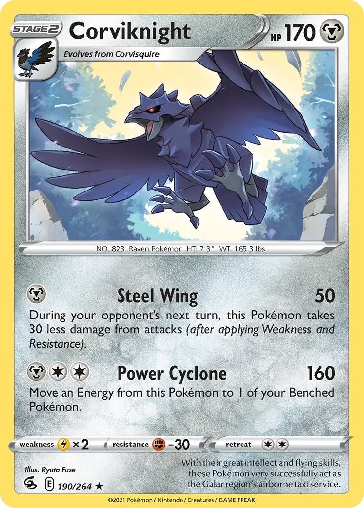 2021 Fusion Strike Corviknight Rare #190/264 Rare card image