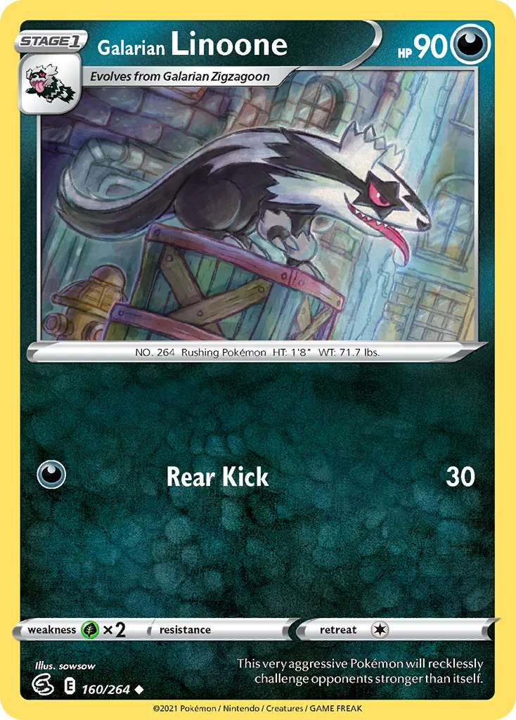 2021 Fusion Strike Galarian Linoone #160/264 Uncommon card image