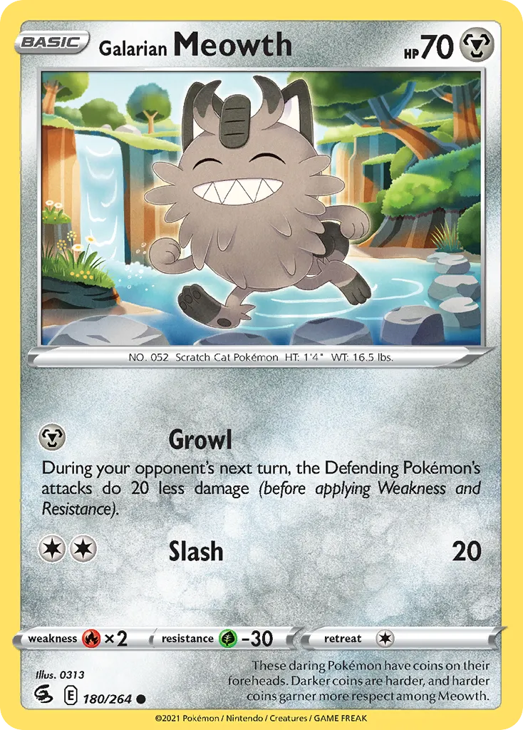 2021 Fusion Strike Galarian Meowth #180/264 Common card image