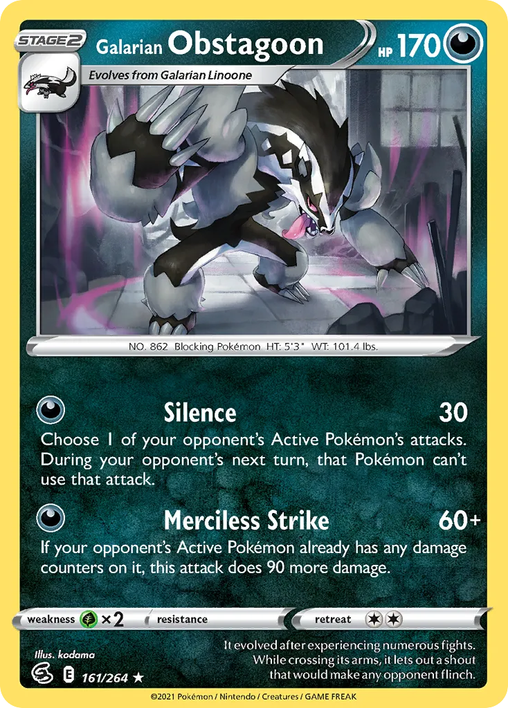 2021 Fusion Strike Galarian Obstagoon Rare Holo #161/264 Rare Holo card image