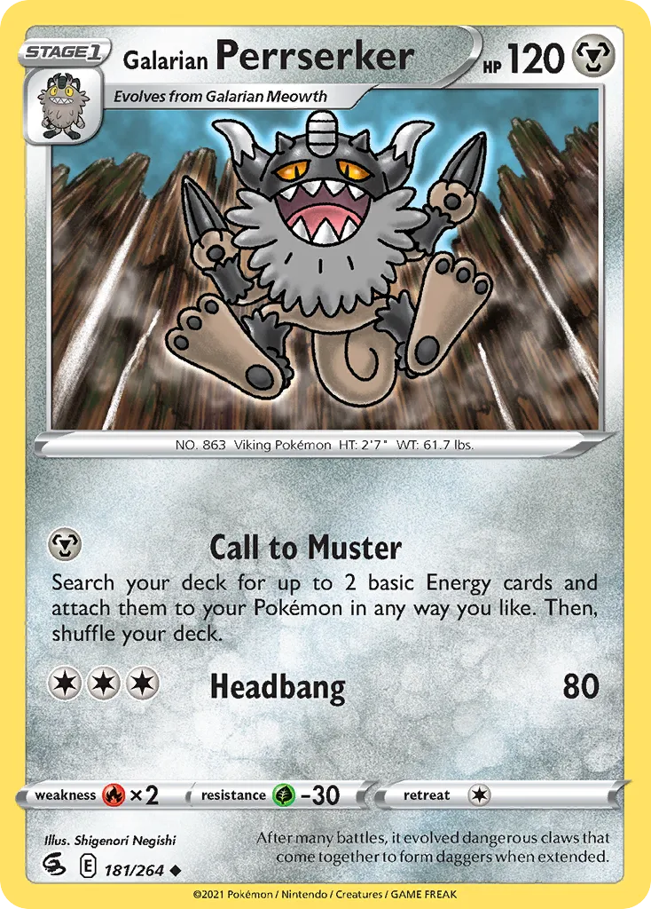 2021 Fusion Strike Galarian Perrserker #181/264 Uncommon card image