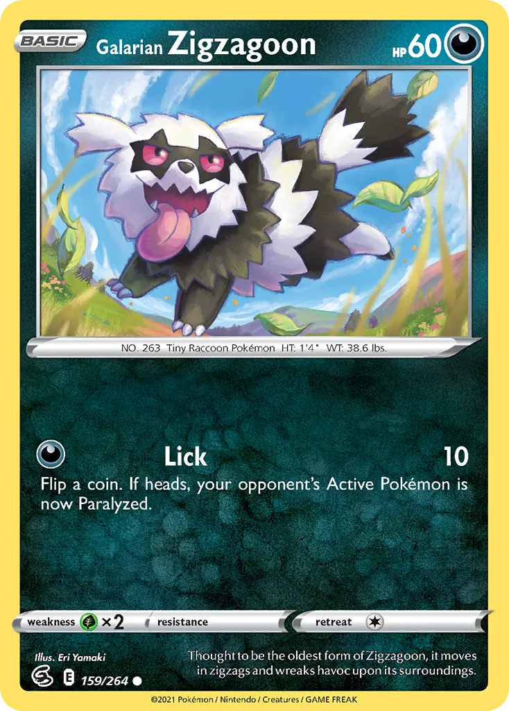 2021 Fusion Strike Galarian Zigzagoon #159/264 Common card image