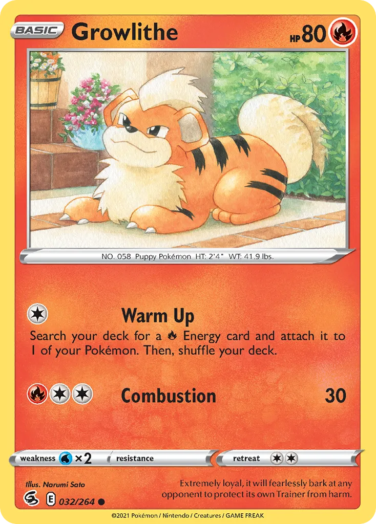 2021 Fusion Strike Growlithe Common #032/264 Common card image