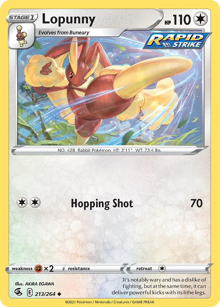 2021 Fusion Strike Lopunny #213/264 Uncommon card image