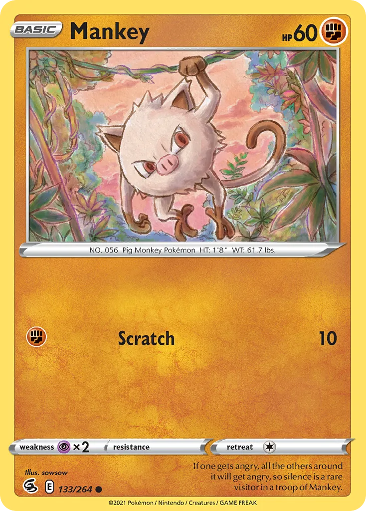 2021 Fusion Strike Mankey Common #133/264 Common card image