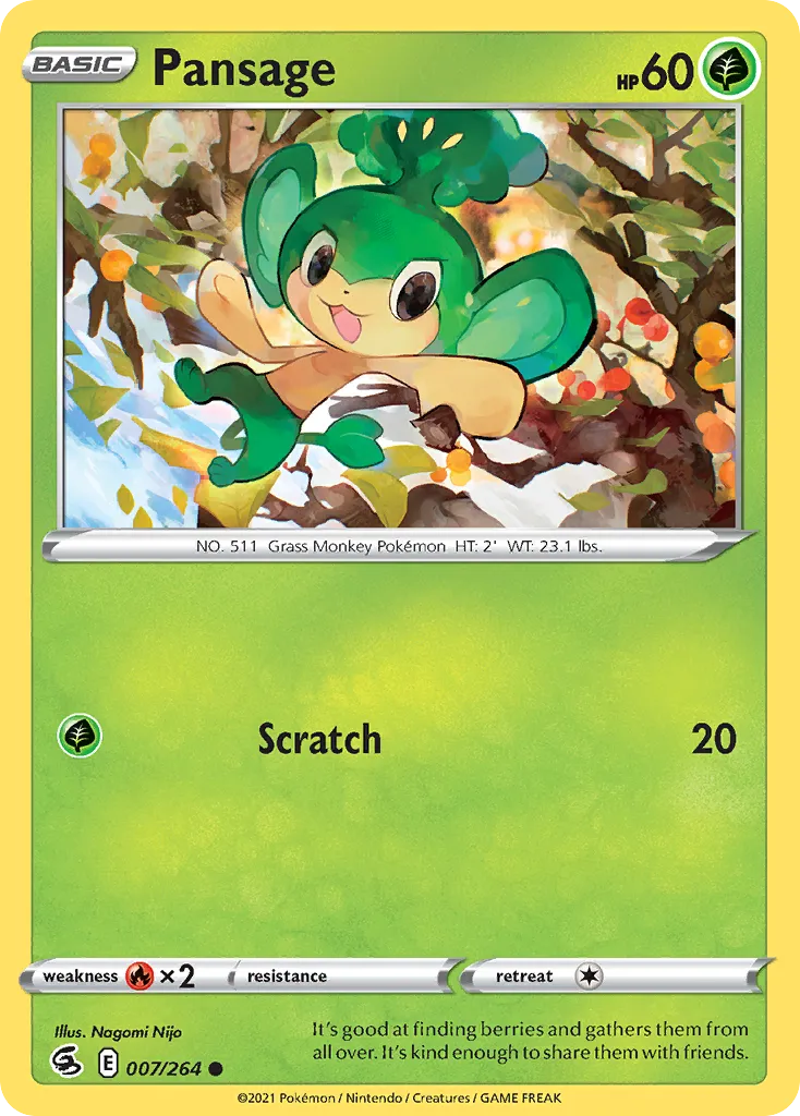 2021 Fusion Strike Pansage Common #007/264 Common card image