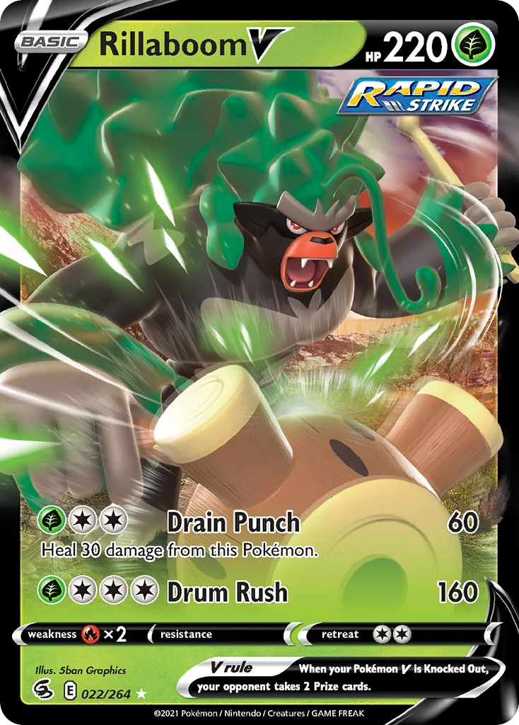 2021 Fusion Strike Rillaboom V Rare Holo V #022/264 Rare Holo V card image