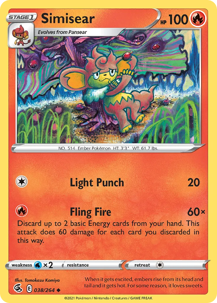 2021 Fusion Strike Simisear Uncommon #038/264 Uncommon card image