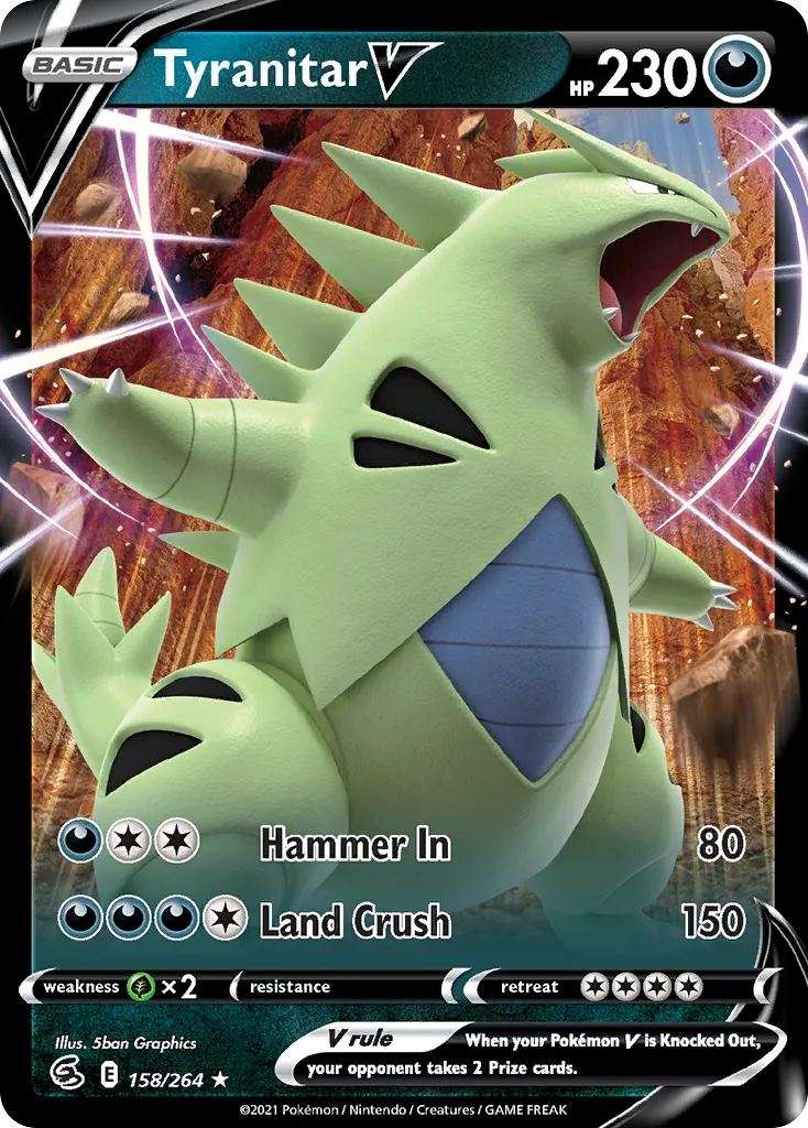 2021 Fusion Strike Tyranitar V Rare Holo V #158/264 Rare Holo V card image