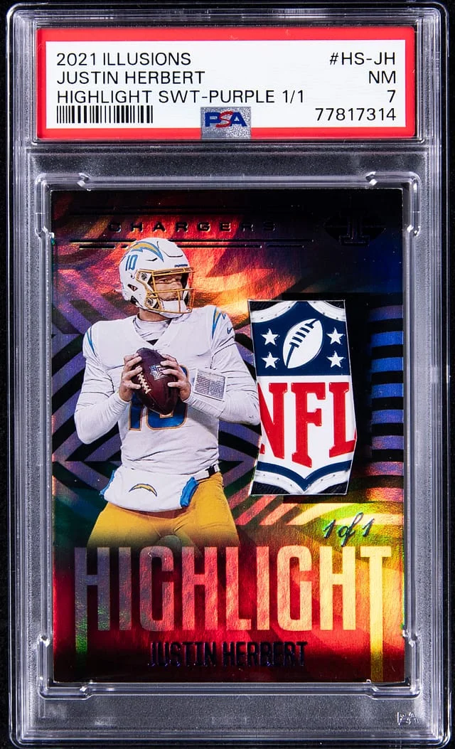 2021 Illusions Justin Herbert Shield Highlight Swatches - Purple Shield 1/1 #HS-JH card image