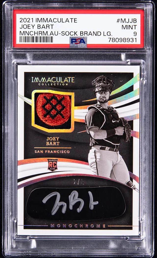 2021 Immaculate Joey Bart Monochrome Autograph- Sock Brand Logo #MJJB card image