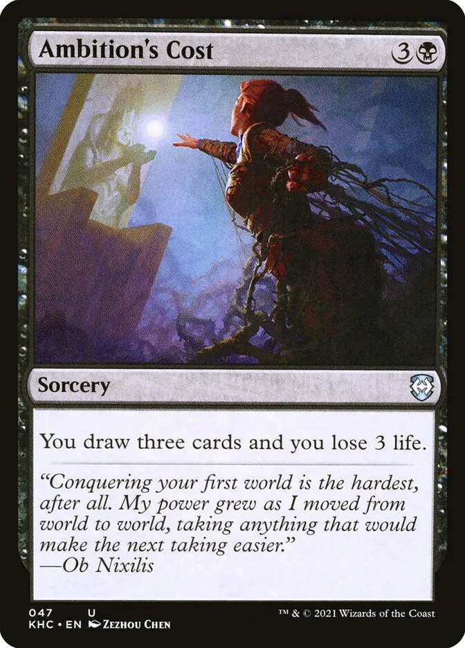 2021 Kaldheim Commander Ambition's Cost uncommon #47 unlisted card image