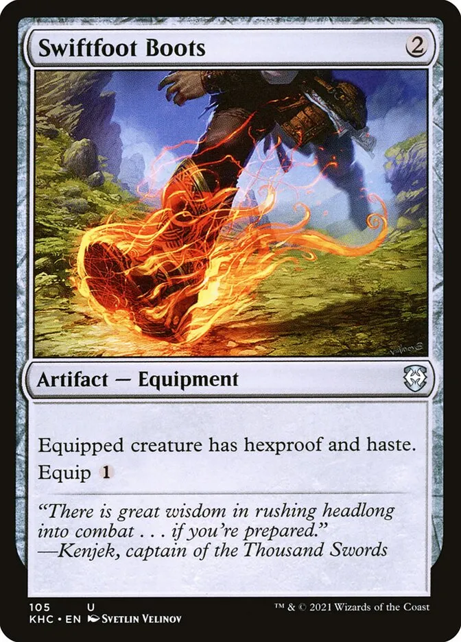 2021 Kaldheim Commander Swiftfoot Boots uncommon #105 unlisted card image