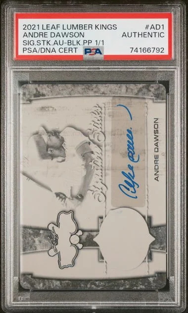 2021 Leaf Andre Dawson Lumber Kings Signature Sticks Autographs Black Printing Plate #SS-AD1 card image