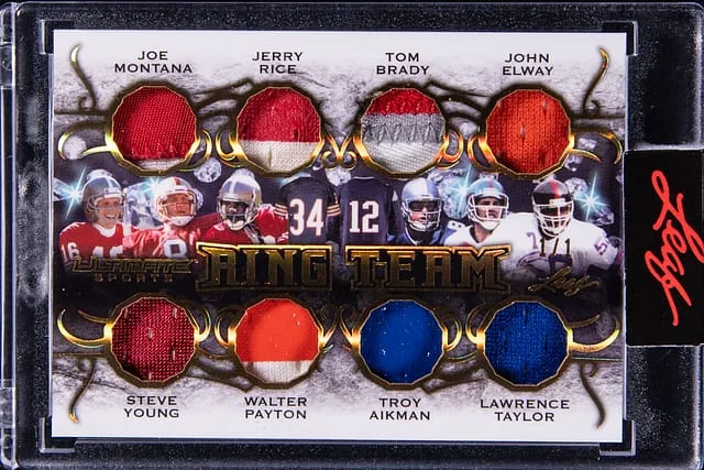 2021 Leaf Brady/Young/Rice/Payton/Montana/Aikman/Elway/Taylor Game-Used Ultimate Sports Ring Team #RT-01 card image