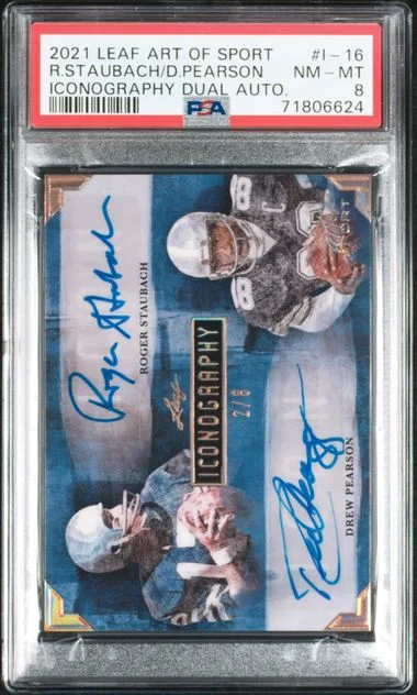 2021 Leaf Drew Pearson/Roger Staubach Art Of Sport Iconography Dual Autographs #I-16 card image