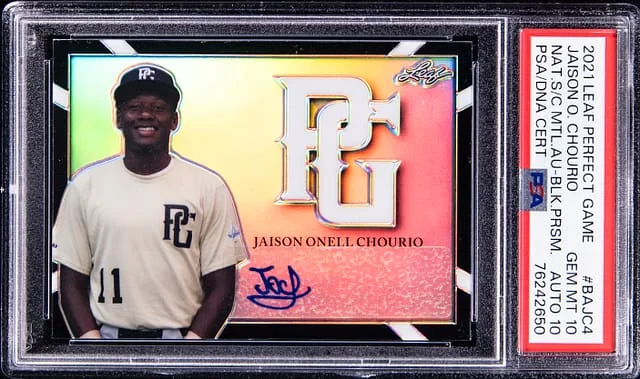 2021 Leaf Jaison Chourio Perfect Game Perfect Game Autograph - Black Prsm #BAJC4 card image