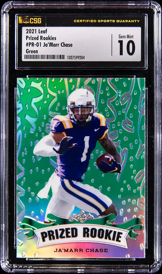 2021 Leaf Ja'Marr Chase Prized Rookies Green #PR-01 card image