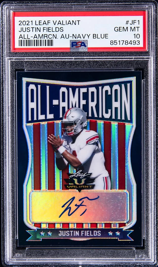 2021 Leaf Justin Fields Valiant All-American Autographs Navy Blue #JF1 card image