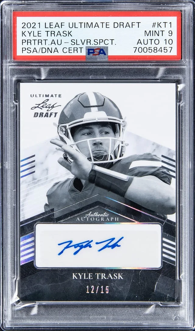 2021 Leaf Kyle Trask Ultimate Draft Black & White Portrait Autograph Silver Spectrum #PA-KT1 card image