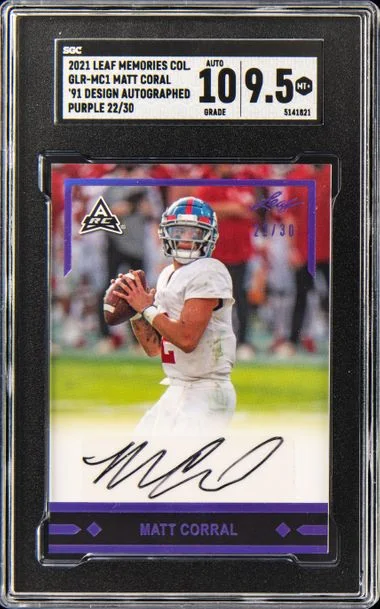2021 Leaf Matt Corral Memories Collegiate 1991 Design Autographs Purple Spectrum #GLR-MC1 card image
