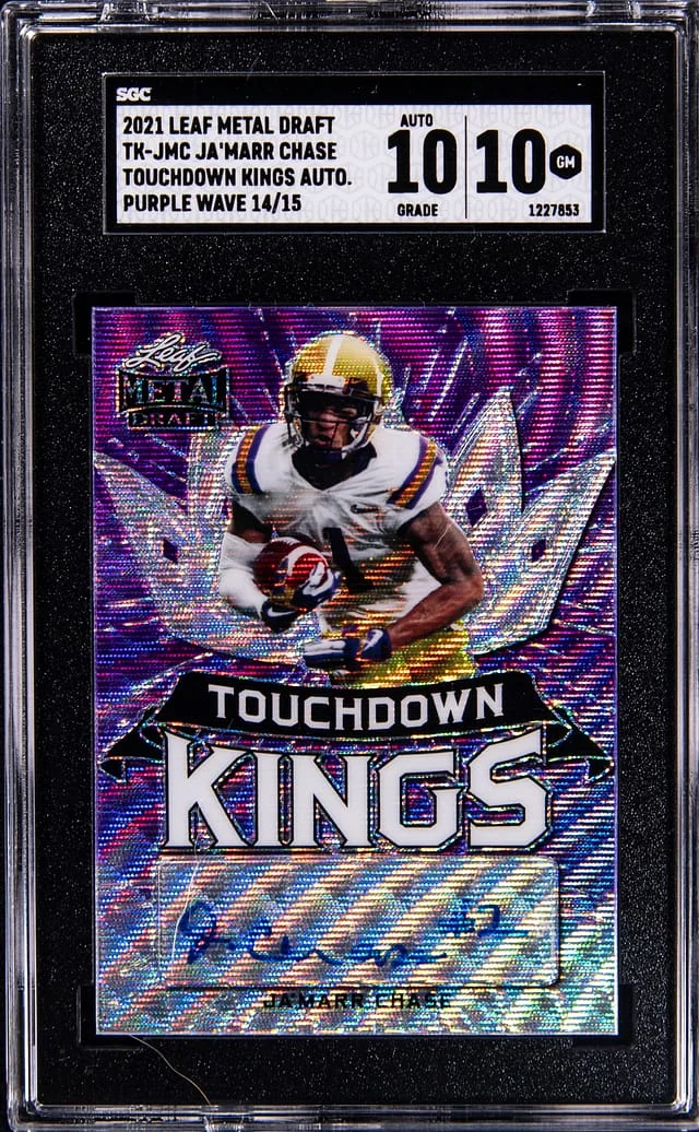 2021 Leaf Metal JaMarr Chase Draft Touchdown Kings Autograph Purple Wave #TK-JMC card image