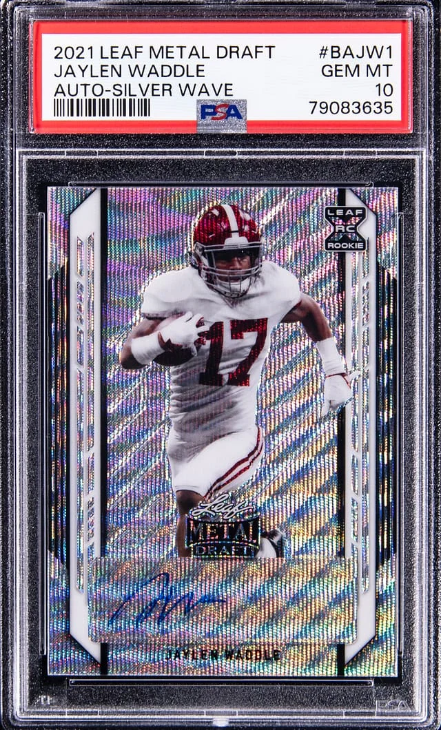 2021 Leaf Metal Jaylen Waddle Draft Silver Wave Autograph #BA-JW1 card image