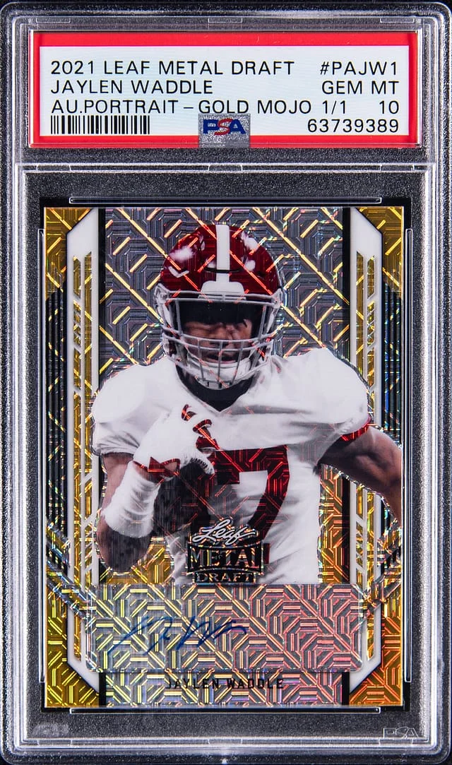 2021 Leaf Metal Jaylen Waddle Draft Autographs Portrait Gold Mojo #PA-JW1 card image