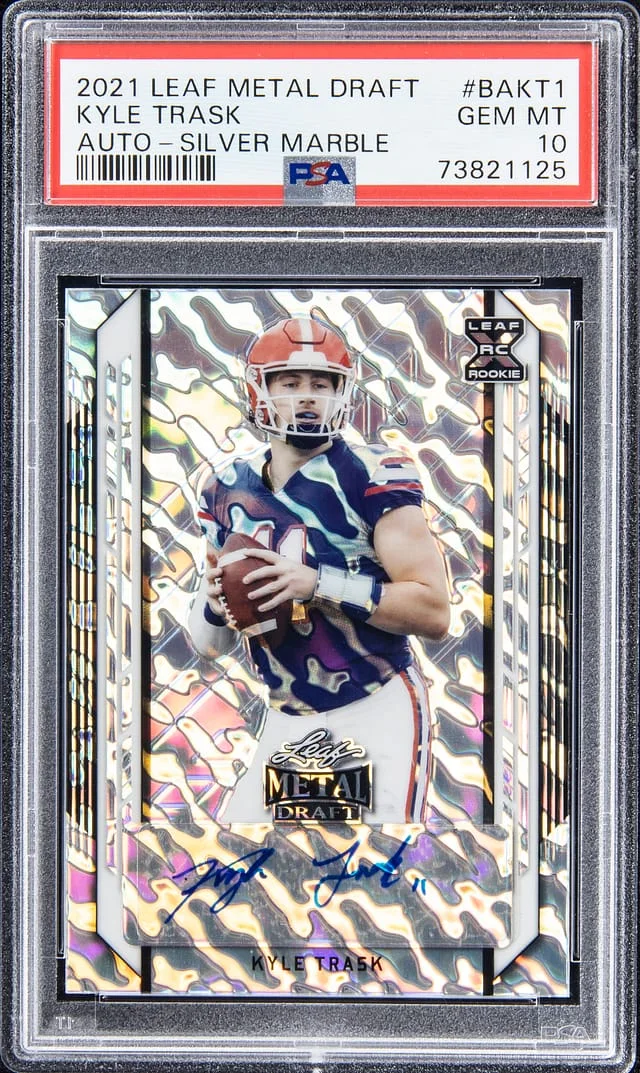 2021 Leaf Metal Kyle Trask Draft Autograph - Silver Marble #BAKT1 card image