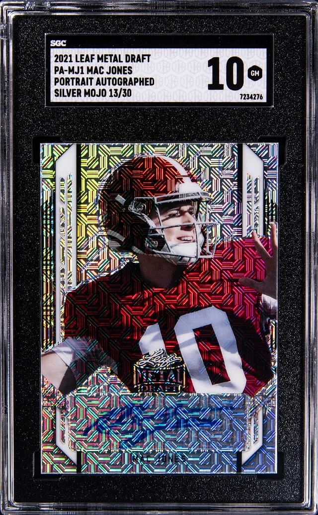 2021 Leaf Metal Mac Jones Draft Portrait Autographed Silver Mojo #PA-MJ1 card image